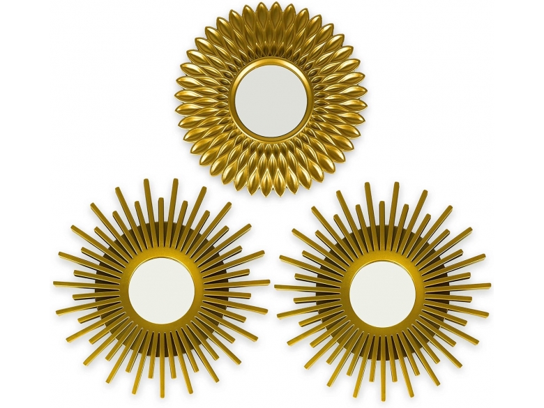 NIKKY HOME Wandspiegel Rund, Vintage Gold, Mit Vogel-Dekor – Ø 24,5 Cm, Mit Kette, Für Bad, Flur, Wohnzimmer